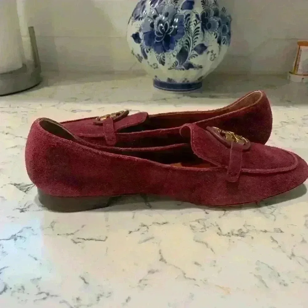 Tory Burch 15mm Miller Metal Loafer Burgundy Suede size 8 new